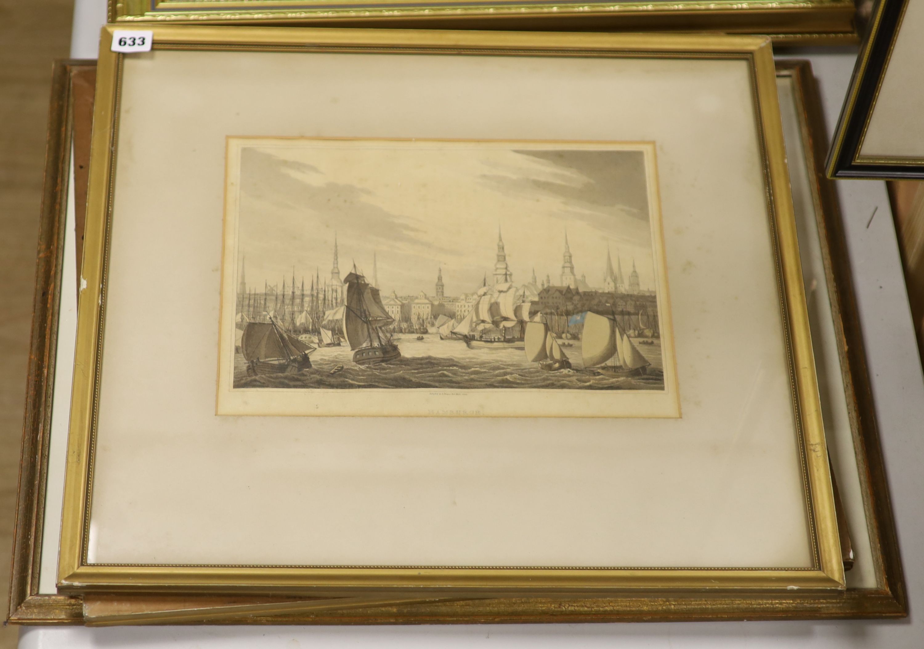 Three continental coloured engravings - ‘’Düsseldorf’’; ‘’Frankfort’’; ‘’Hamburgh’’, largest 32 x 45cm.